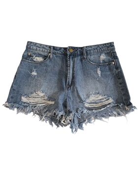 Articles Of Society Meredith Festival Frayed Blue Distressed Denim Shorts 28